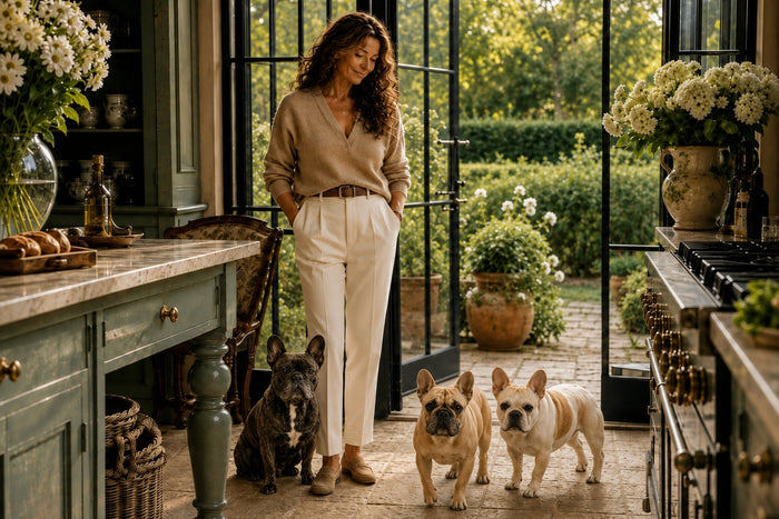 Vivienne with Penelope, Poppy and Winston in the Kitchen.