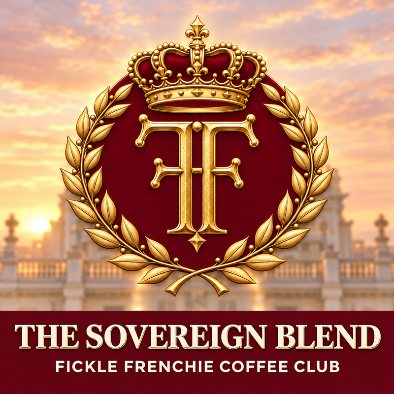 The Sovereign Blend royal crest logo for Fickle Frenchie Coffee Club.