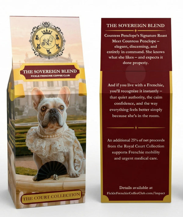 Front & Back Packaging For The Sovereign Blend - Fickle Frenchie Coffee Club
